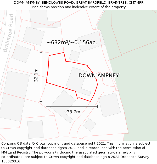 DOWN AMPNEY, BENDLOWES ROAD, GREAT BARDFIELD, BRAINTREE, CM7 4RR: Plot and title map