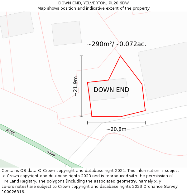 DOWN END, YELVERTON, PL20 6DW: Plot and title map