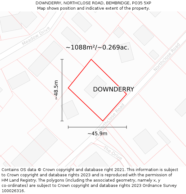 DOWNDERRY, NORTHCLOSE ROAD, BEMBRIDGE, PO35 5XP: Plot and title map