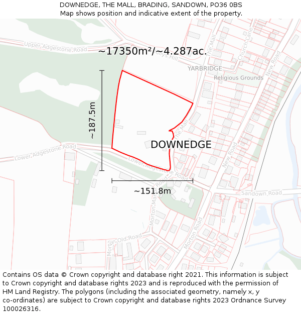 DOWNEDGE, THE MALL, BRADING, SANDOWN, PO36 0BS: Plot and title map