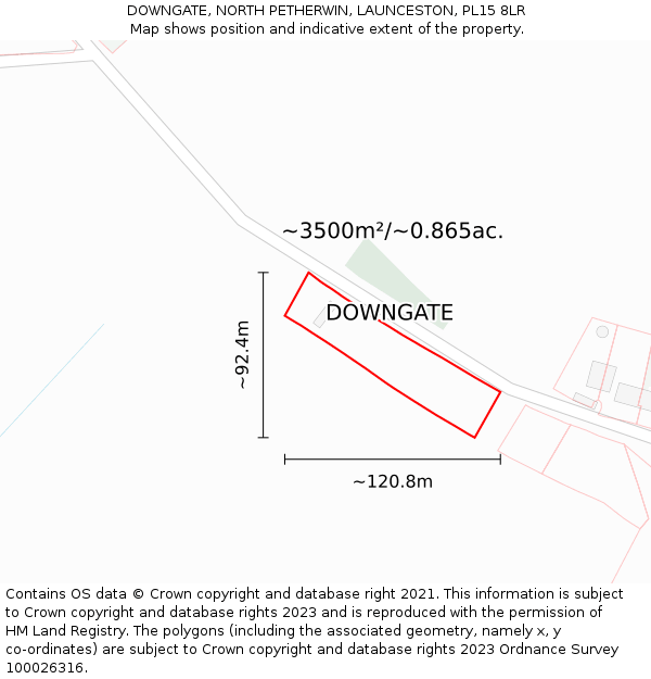 DOWNGATE, NORTH PETHERWIN, LAUNCESTON, PL15 8LR: Plot and title map