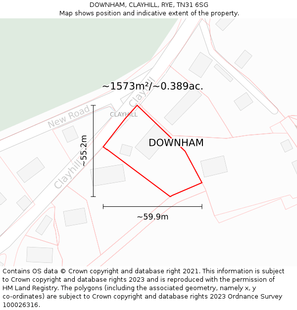 DOWNHAM, CLAYHILL, RYE, TN31 6SG: Plot and title map