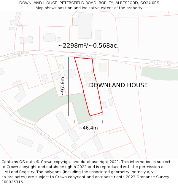 DOWNLAND HOUSE, PETERSFIELD ROAD, ROPLEY, ALRESFORD, SO24 0ES: Plot and title map