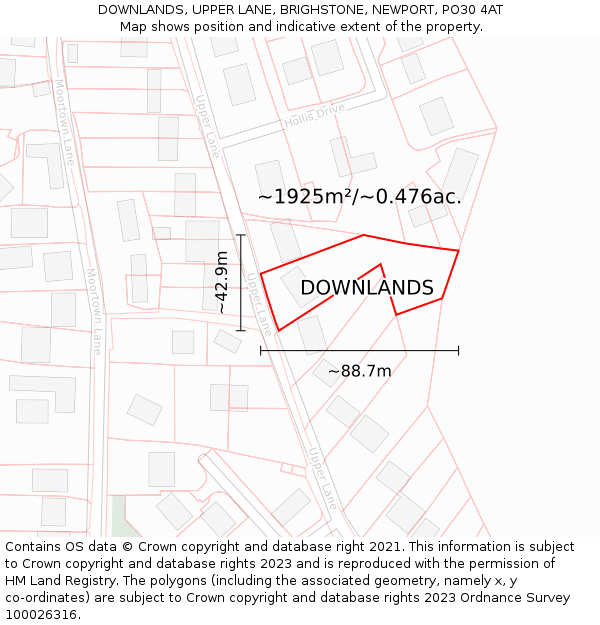 DOWNLANDS, UPPER LANE, BRIGHSTONE, NEWPORT, PO30 4AT: Plot and title map