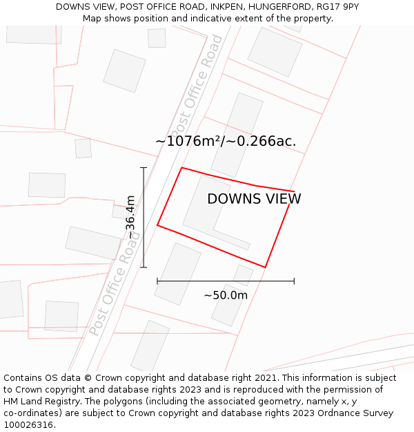 DOWNS VIEW, POST OFFICE ROAD, INKPEN, HUNGERFORD, RG17 9PY: Plot and title map