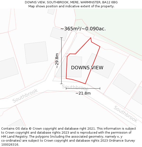DOWNS VIEW, SOUTHBROOK, MERE, WARMINSTER, BA12 6BG: Plot and title map
