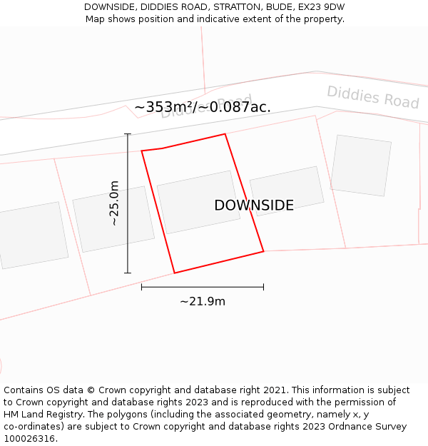 DOWNSIDE, DIDDIES ROAD, STRATTON, BUDE, EX23 9DW: Plot and title map