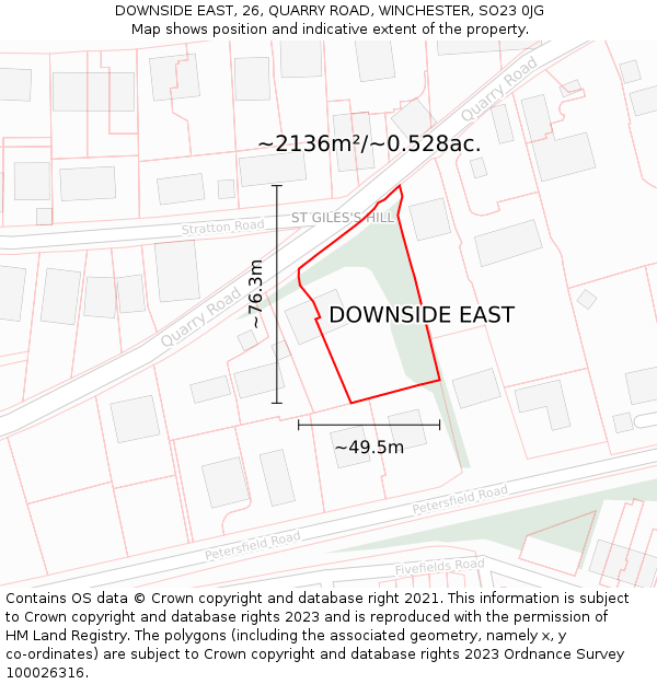 DOWNSIDE EAST, 26, QUARRY ROAD, WINCHESTER, SO23 0JG: Plot and title map