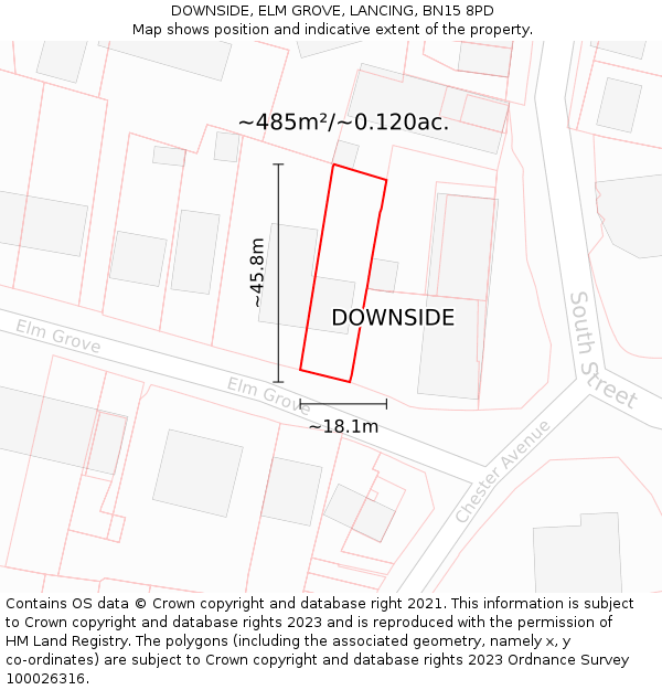 DOWNSIDE, ELM GROVE, LANCING, BN15 8PD: Plot and title map