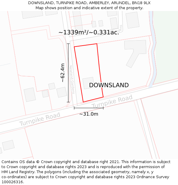 DOWNSLAND, TURNPIKE ROAD, AMBERLEY, ARUNDEL, BN18 9LX: Plot and title map