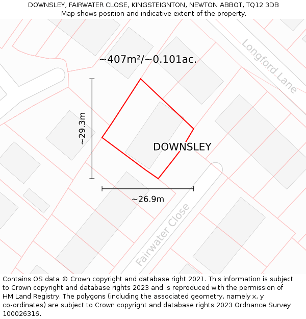 DOWNSLEY, FAIRWATER CLOSE, KINGSTEIGNTON, NEWTON ABBOT, TQ12 3DB: Plot and title map