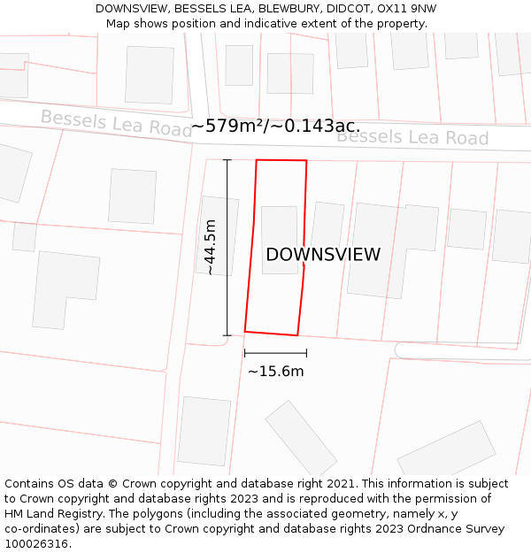 DOWNSVIEW, BESSELS LEA, BLEWBURY, DIDCOT, OX11 9NW: Plot and title map
