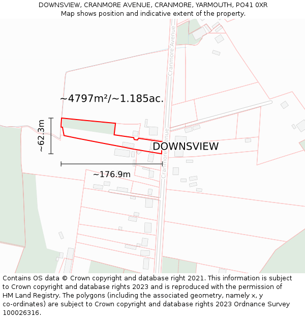 DOWNSVIEW, CRANMORE AVENUE, CRANMORE, YARMOUTH, PO41 0XR: Plot and title map