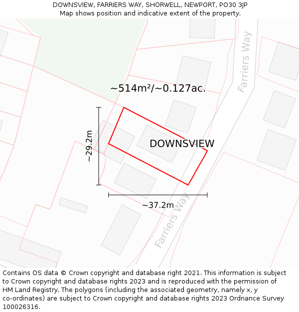 DOWNSVIEW, FARRIERS WAY, SHORWELL, NEWPORT, PO30 3JP: Plot and title map