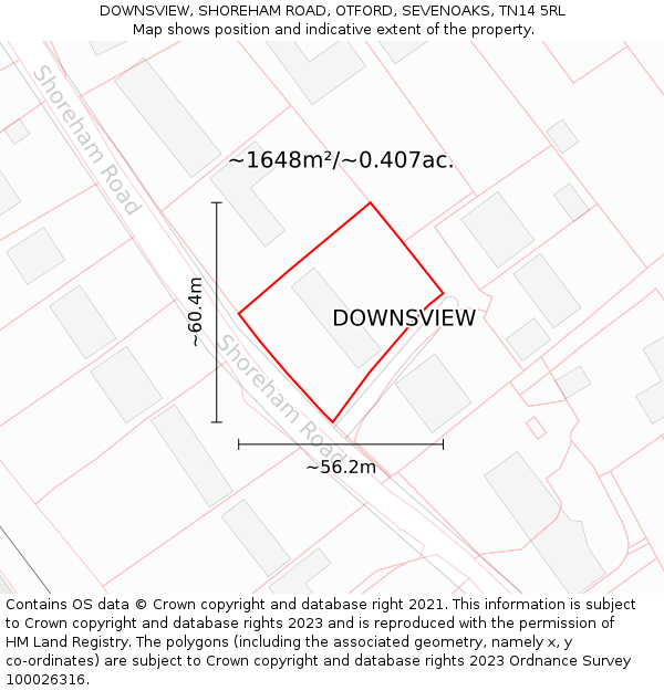 DOWNSVIEW, SHOREHAM ROAD, OTFORD, SEVENOAKS, TN14 5RL: Plot and title map