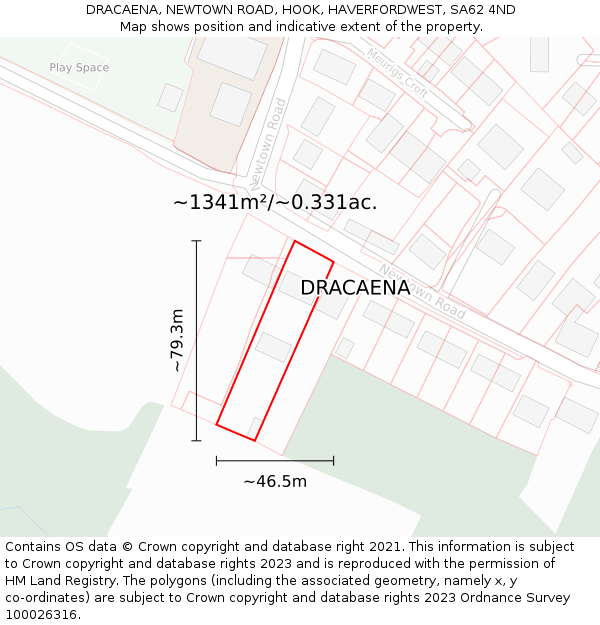DRACAENA, NEWTOWN ROAD, HOOK, HAVERFORDWEST, SA62 4ND: Plot and title map