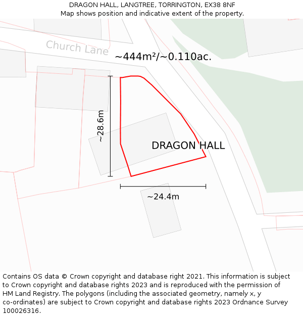 DRAGON HALL, LANGTREE, TORRINGTON, EX38 8NF: Plot and title map