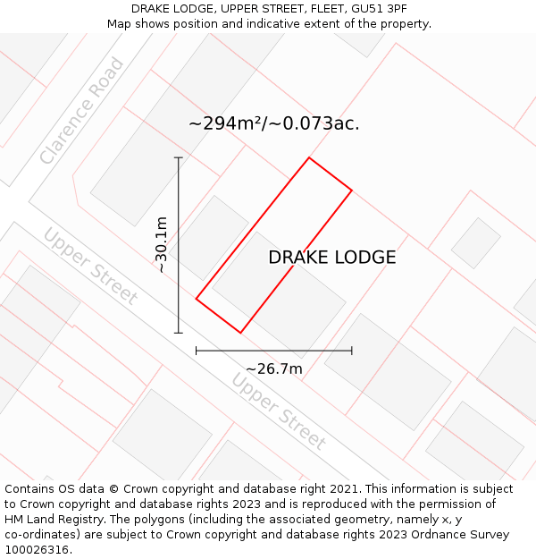 DRAKE LODGE, UPPER STREET, FLEET, GU51 3PF: Plot and title map