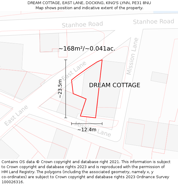 DREAM COTTAGE, EAST LANE, DOCKING, KING'S LYNN, PE31 8NU: Plot and title map