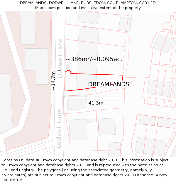DREAMLANDS, DODWELL LANE, BURSLEDON, SOUTHAMPTON, SO31 1DJ: Plot and title map
