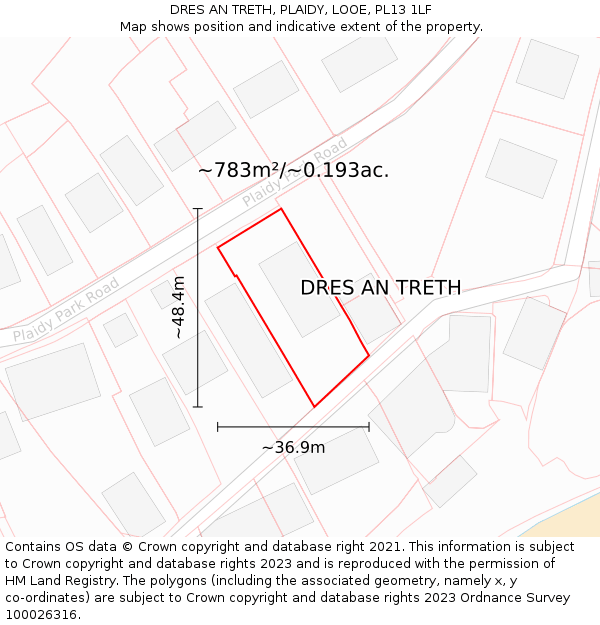 DRES AN TRETH, PLAIDY, LOOE, PL13 1LF: Plot and title map