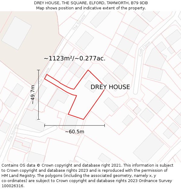 DREY HOUSE, THE SQUARE, ELFORD, TAMWORTH, B79 9DB: Plot and title map