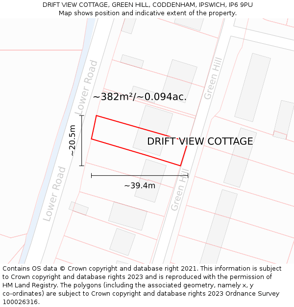 DRIFT VIEW COTTAGE, GREEN HILL, CODDENHAM, IPSWICH, IP6 9PU: Plot and title map