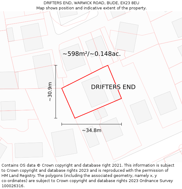 DRIFTERS END, WARWICK ROAD, BUDE, EX23 8EU: Plot and title map