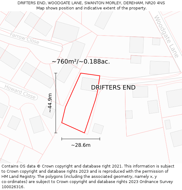 DRIFTERS END, WOODGATE LANE, SWANTON MORLEY, DEREHAM, NR20 4NS: Plot and title map