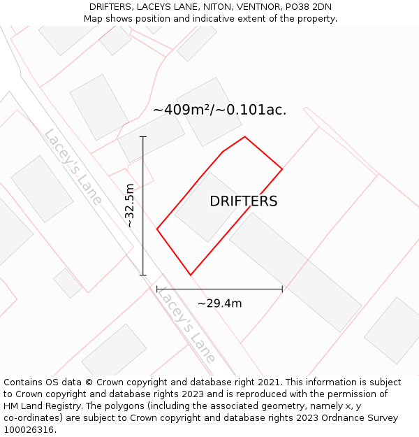 DRIFTERS, LACEYS LANE, NITON, VENTNOR, PO38 2DN: Plot and title map