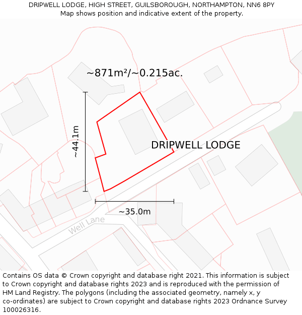 DRIPWELL LODGE, HIGH STREET, GUILSBOROUGH, NORTHAMPTON, NN6 8PY: Plot and title map
