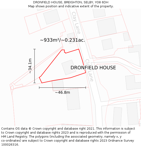 DRONFIELD HOUSE, BREIGHTON, SELBY, YO8 6DH: Plot and title map