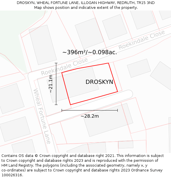 DROSKYN, WHEAL FORTUNE LANE, ILLOGAN HIGHWAY, REDRUTH, TR15 3ND: Plot and title map
