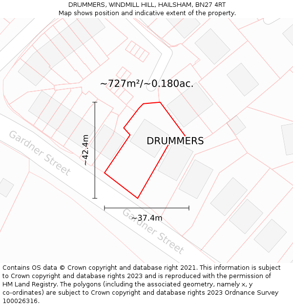 DRUMMERS, WINDMILL HILL, HAILSHAM, BN27 4RT: Plot and title map