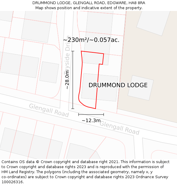 DRUMMOND LODGE, GLENGALL ROAD, EDGWARE, HA8 8RA: Plot and title map