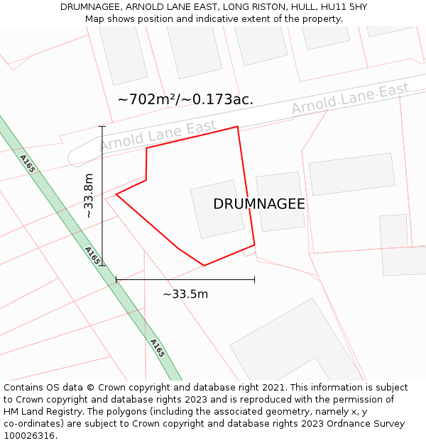 DRUMNAGEE, ARNOLD LANE EAST, LONG RISTON, HULL, HU11 5HY: Plot and title map