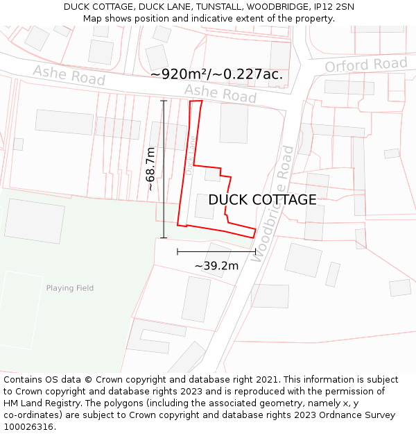 DUCK COTTAGE, DUCK LANE, TUNSTALL, WOODBRIDGE, IP12 2SN: Plot and title map