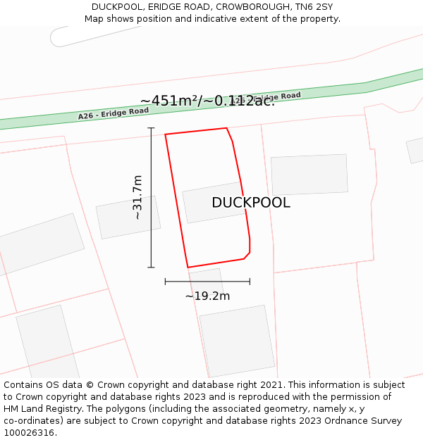 DUCKPOOL, ERIDGE ROAD, CROWBOROUGH, TN6 2SY: Plot and title map