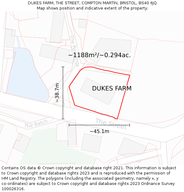DUKES FARM, THE STREET, COMPTON MARTIN, BRISTOL, BS40 6JQ: Plot and title map