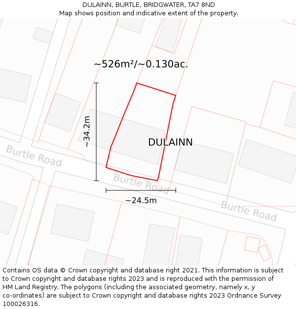 DULAINN, BURTLE, BRIDGWATER, TA7 8ND: Plot and title map