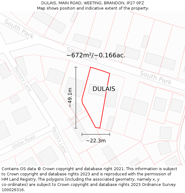 DULAIS, MAIN ROAD, WEETING, BRANDON, IP27 0PZ: Plot and title map