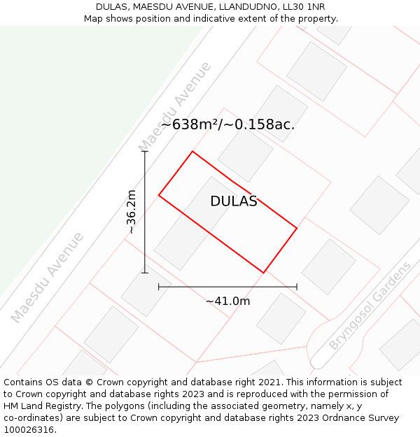 DULAS, MAESDU AVENUE, LLANDUDNO, LL30 1NR: Plot and title map