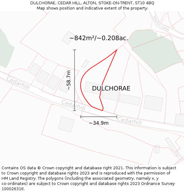DULCHORAE, CEDAR HILL, ALTON, STOKE-ON-TRENT, ST10 4BQ: Plot and title map