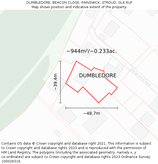 DUMBLEDORE, BEACON CLOSE, PAINSWICK, STROUD, GL6 6UF: Plot and title map
