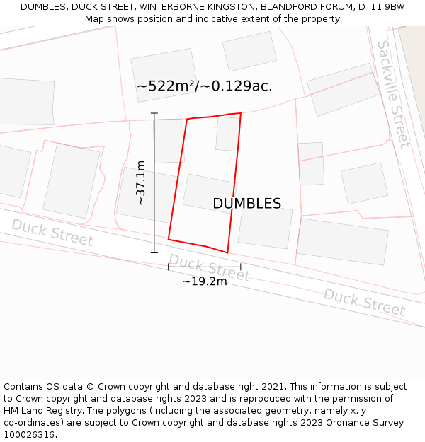 DUMBLES, DUCK STREET, WINTERBORNE KINGSTON, BLANDFORD FORUM, DT11 9BW: Plot and title map