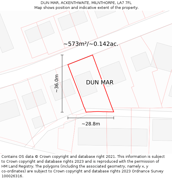 DUN MAR, ACKENTHWAITE, MILNTHORPE, LA7 7FL: Plot and title map