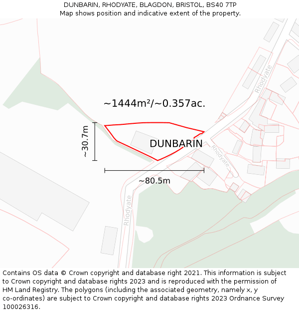 DUNBARIN, RHODYATE, BLAGDON, BRISTOL, BS40 7TP: Plot and title map