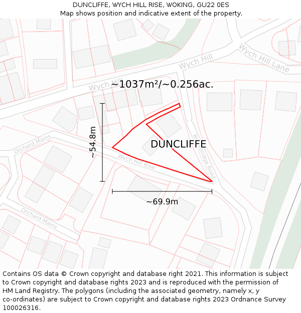 DUNCLIFFE, WYCH HILL RISE, WOKING, GU22 0ES: Plot and title map