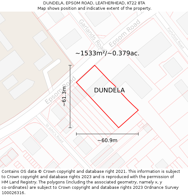 DUNDELA, EPSOM ROAD, LEATHERHEAD, KT22 8TA: Plot and title map