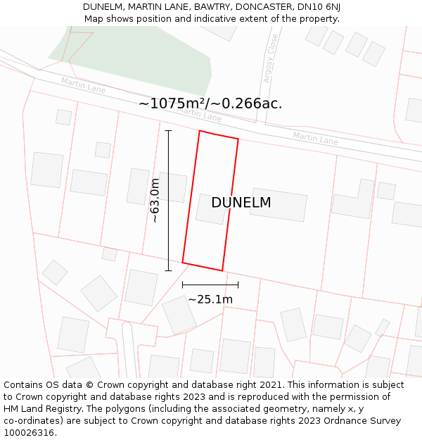 DUNELM, MARTIN LANE, BAWTRY, DONCASTER, DN10 6NJ: Plot and title map